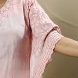 Pink Georgette Organza Handcrafted Pearl and Applique Kaftan Set.