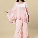 Pink Georgette Organza Handcrafted Applique Coord Set