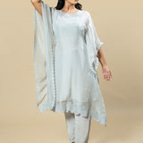 Grey Georgette Organza Handcrafted Applique Kaftan Set