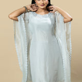 Grey Georgette Organza Handcrafted Applique Kaftan Set