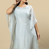 Grey Georgette Organza Handcrafted Applique Kaftan Set