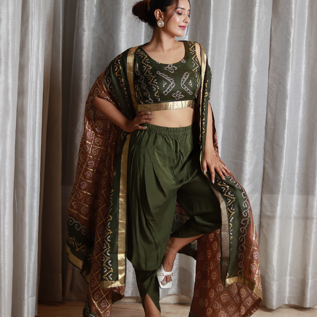 drape jacket and dhoti dress