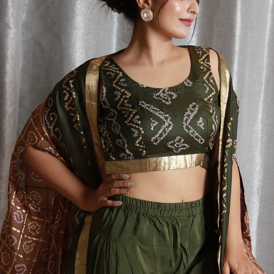 drape jacket and dhoti dress