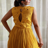 Designer Hand Embroidered Yellow Flared Dress with Jaal Pattern