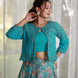 Ferozi Blue Embroidered Lehenga Set