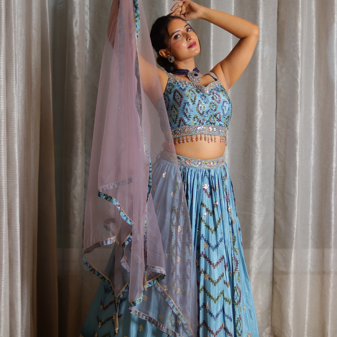 Morpich Sequined Crepe Designer Lehenga Choli