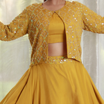 Mustard Yellow Embroidered Jacket Lehenga Set