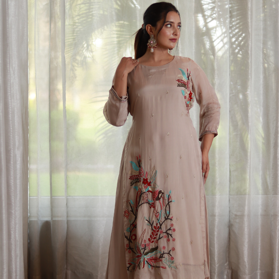 Hand-embroidered Georgette Dress with Buti Embroidery