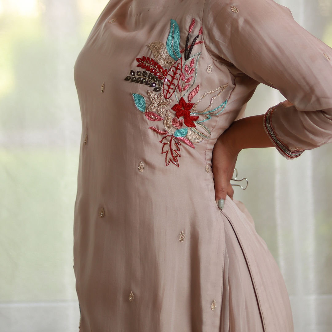Hand-embroidered Georgette Dress with Buti Embroidery