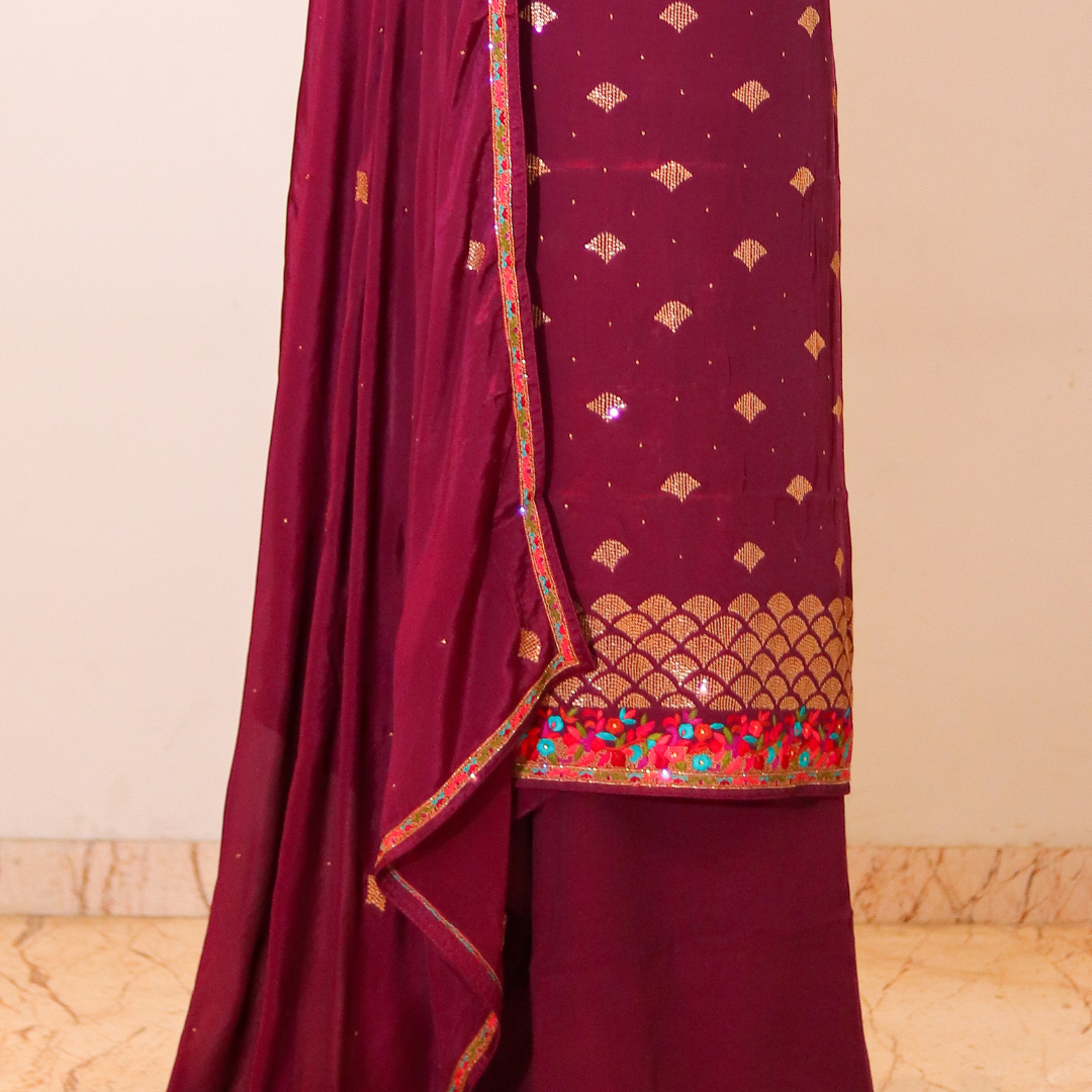 Handcrafted Embroidered Ethnic Suit with Cotton Silk Fabric