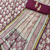 Hand block pure maheshwari chanderi zari woven suit dupatta