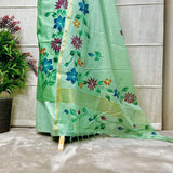 Pista Green Hand-Painted Maheshwari Suit with Brushed Dupatta