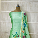 Pista Green Hand-Painted Maheshwari Suit with Brushed Dupatta