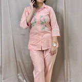 Embroidered linen pink coord set