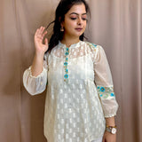 classy offwhite cutwork mal chanderi embroidered shirt