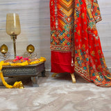 Glamorous Bandhani Crepe Tissue Organza Suit with Gota Highlights & Tassel Charm