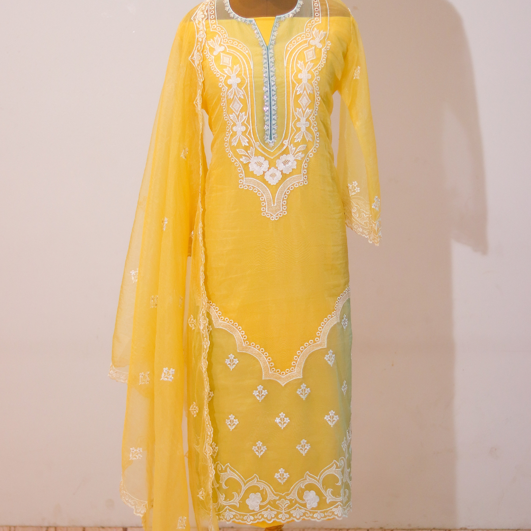 yellow georgette organza suit