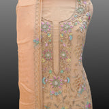 Pure Peach Crepe Hand Embroidered Suit With Dupatta