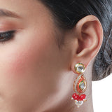 Golden, Red Kundan Polki Earrings