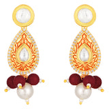 Golden, Red Kundan Polki Earrings