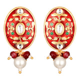 Golden, Red Kundan Polki, Shell Pearls Earrings