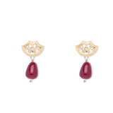 Maroon Gold Tone Kundan Earrings with Onyx