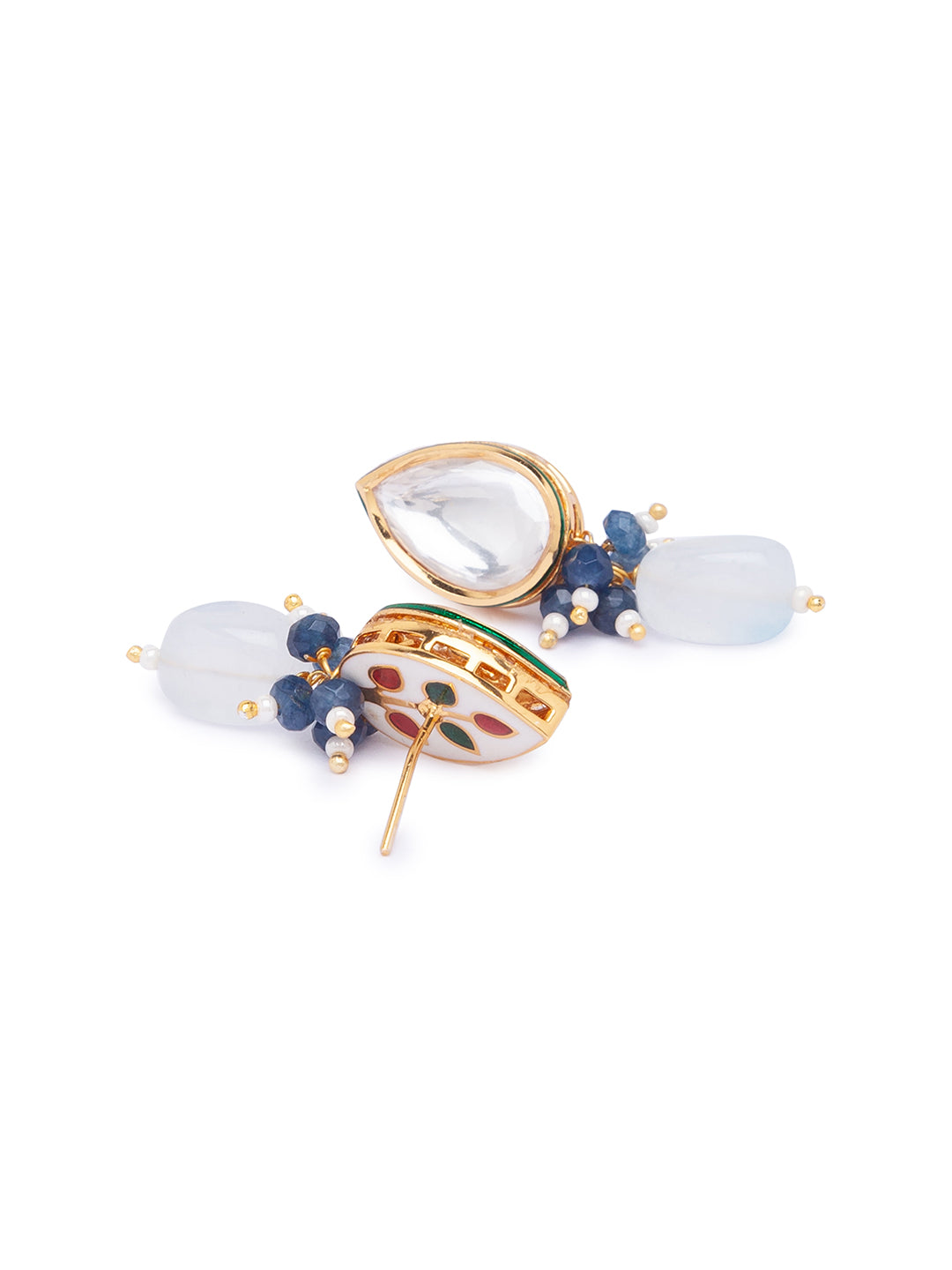 Blue Gold Tone Kundan Earrings with Onyx