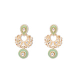 Green Gold Tone Kundan Meenakari Earrings