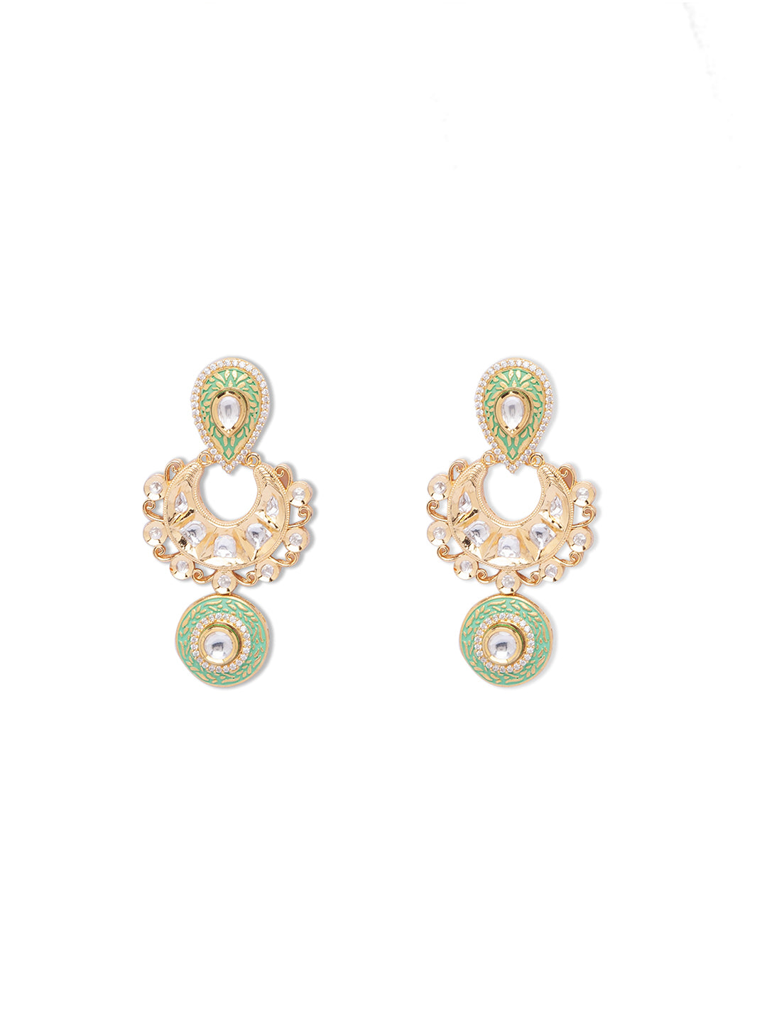 Green Gold Tone Kundan Meenakari Earrings