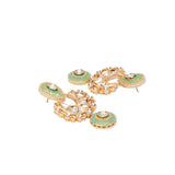 Green Gold Tone Kundan Meenakari Earrings