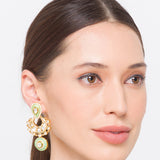 Green Gold Tone Kundan Meenakari Earrings