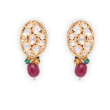 Maroon Gold Tone Kundan Earrings with Onyx