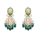 Green Gold Tone Kundan Earrings with Onyx