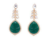 Green Gold Tone Kundan Earrings with Onyx