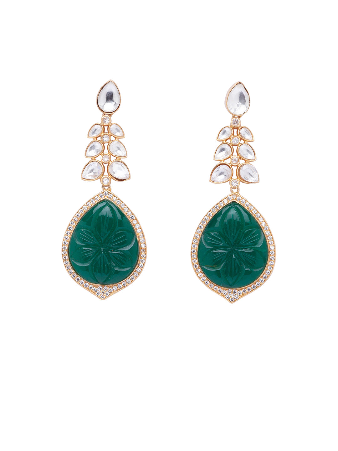 Green Gold Tone Kundan Earrings with Onyx