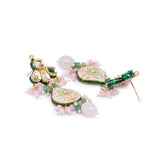 Pink Green Gold Tone Kundan Meenakari Earrings with Onyx