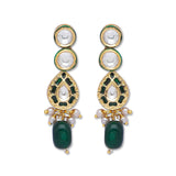 Golden and Green Kundan Polki Earrings