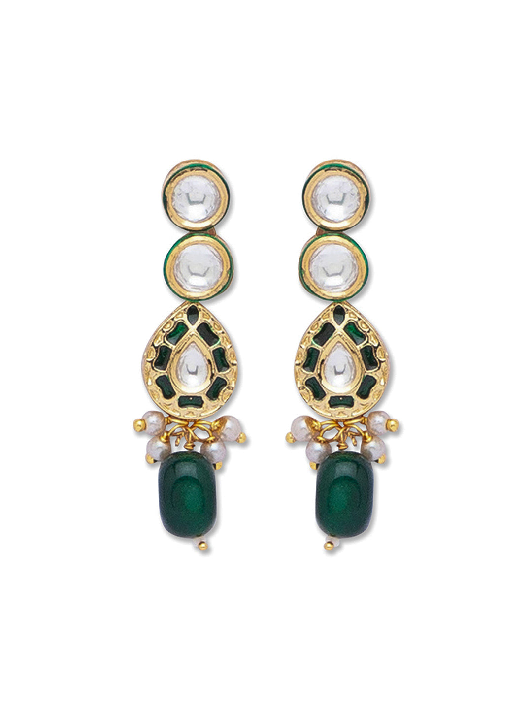 Golden and Green Kundan Polki Earrings