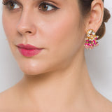 Golden, Pink and Brown  Kundan Earrings with Onyx