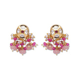 Golden, Pink and Brown  Kundan Earrings with Onyx