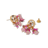 Golden, Pink and Brown  Kundan Earrings with Onyx