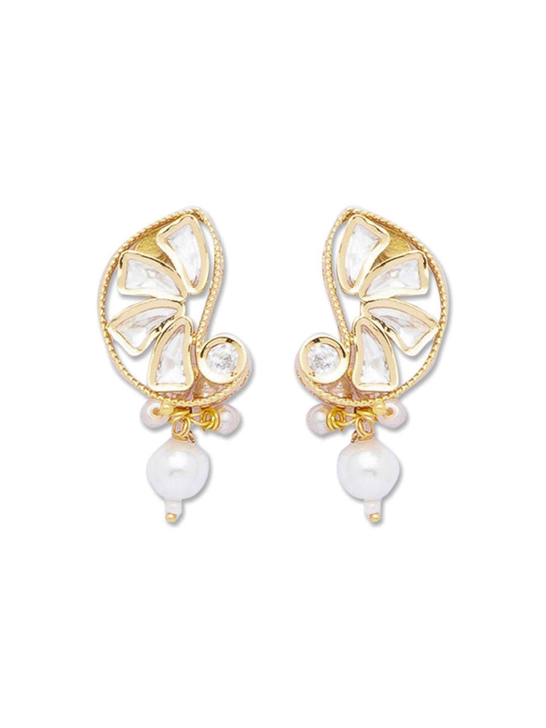 Golden and Pearly White  Kundan Earrings
