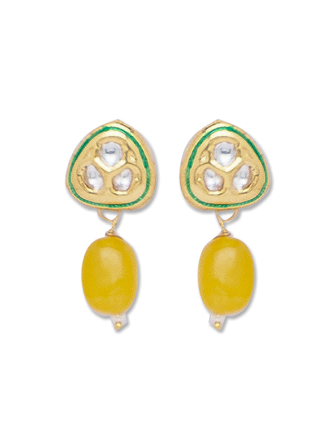 Yellow Gold Tone Kundan Earrings with Onyx
