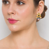 Golden, Blue and Light Pink Kundan Earrings with Onyx