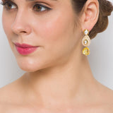 Golden, Crème and Yellow  Kundan Earrings with Onyx