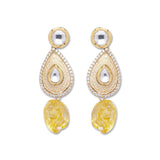 Golden, Crème and Yellow  Kundan Earrings with Onyx