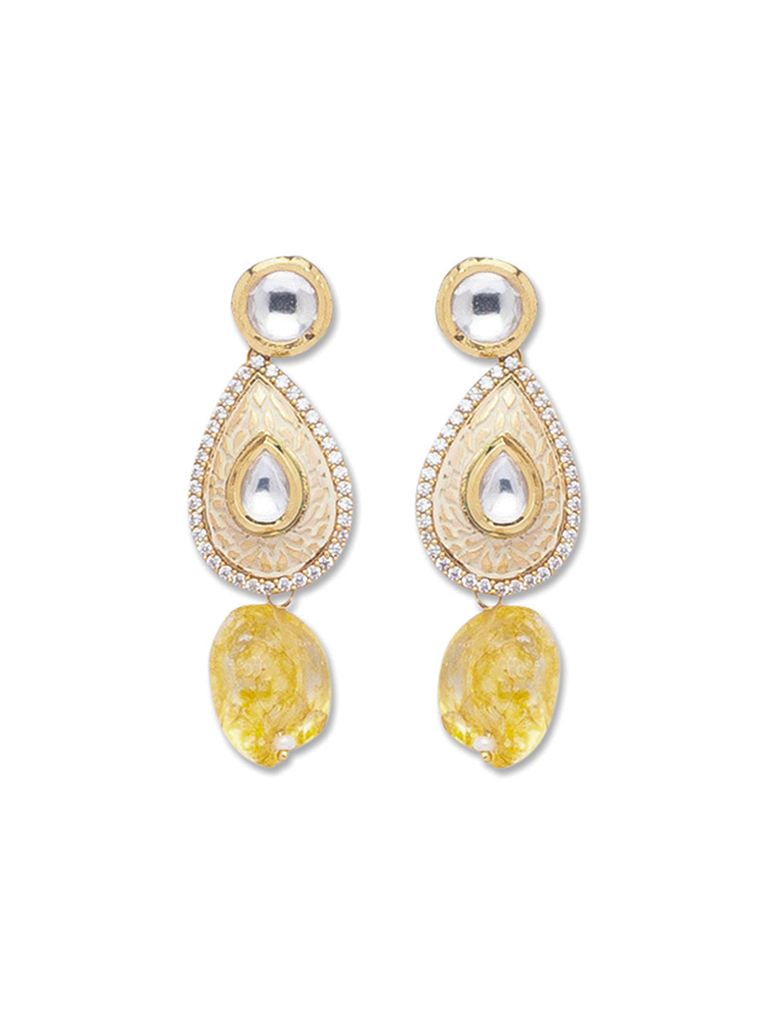 Golden, Crème and Yellow  Kundan Earrings with Onyx
