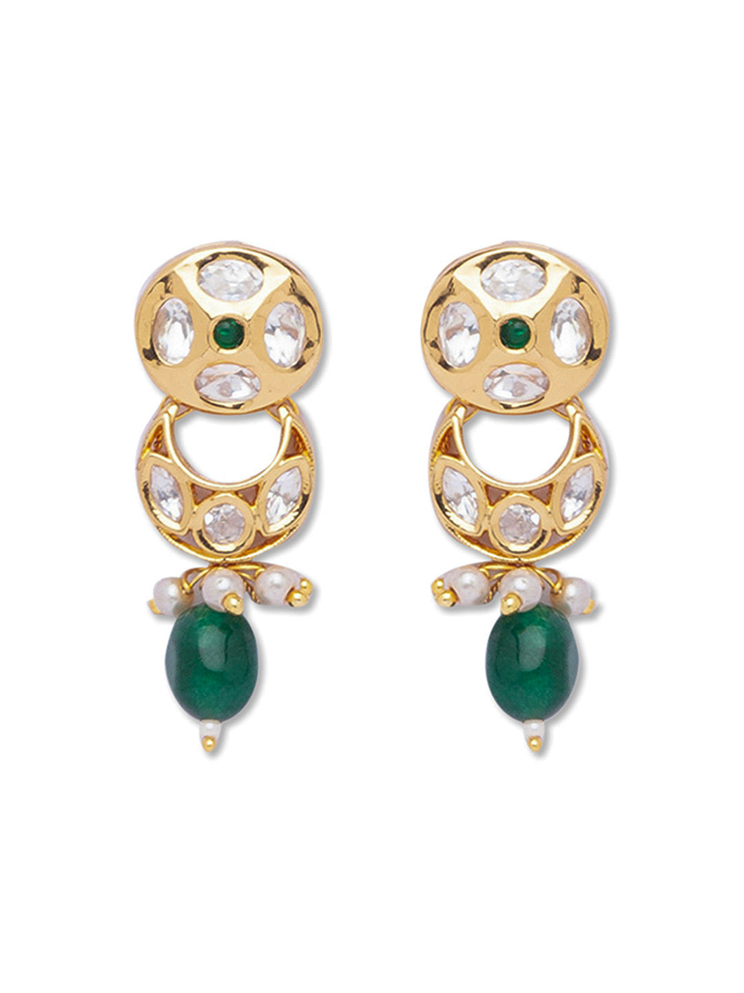 Golden and  Green Kundan Polki Earrings