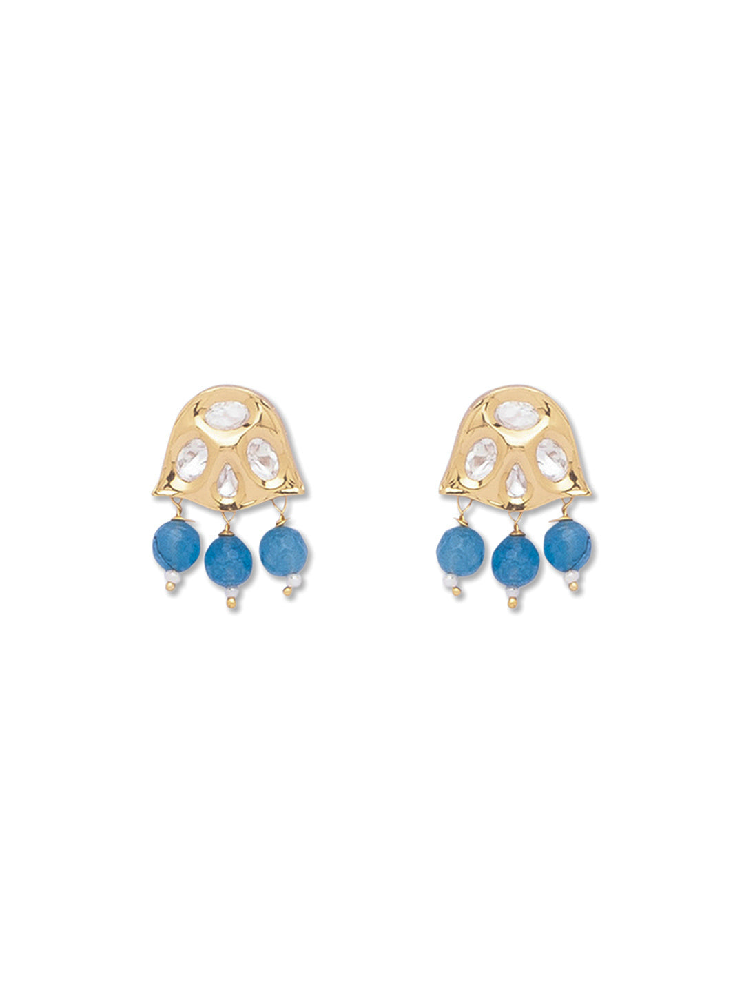 Golden and Sky blue Kundan Polki Earrings