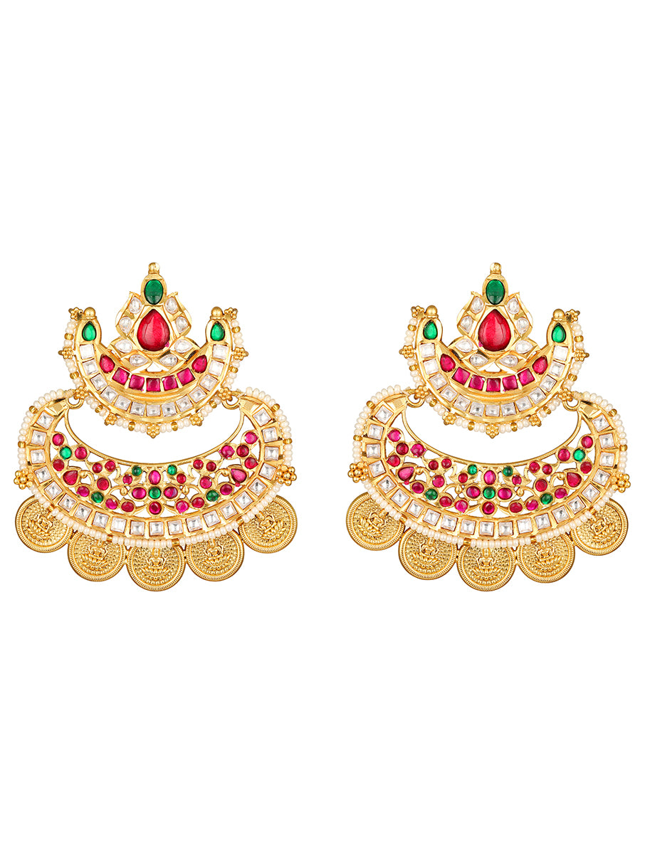 Golden, Green and  Pink, Kundan Polki Earrings